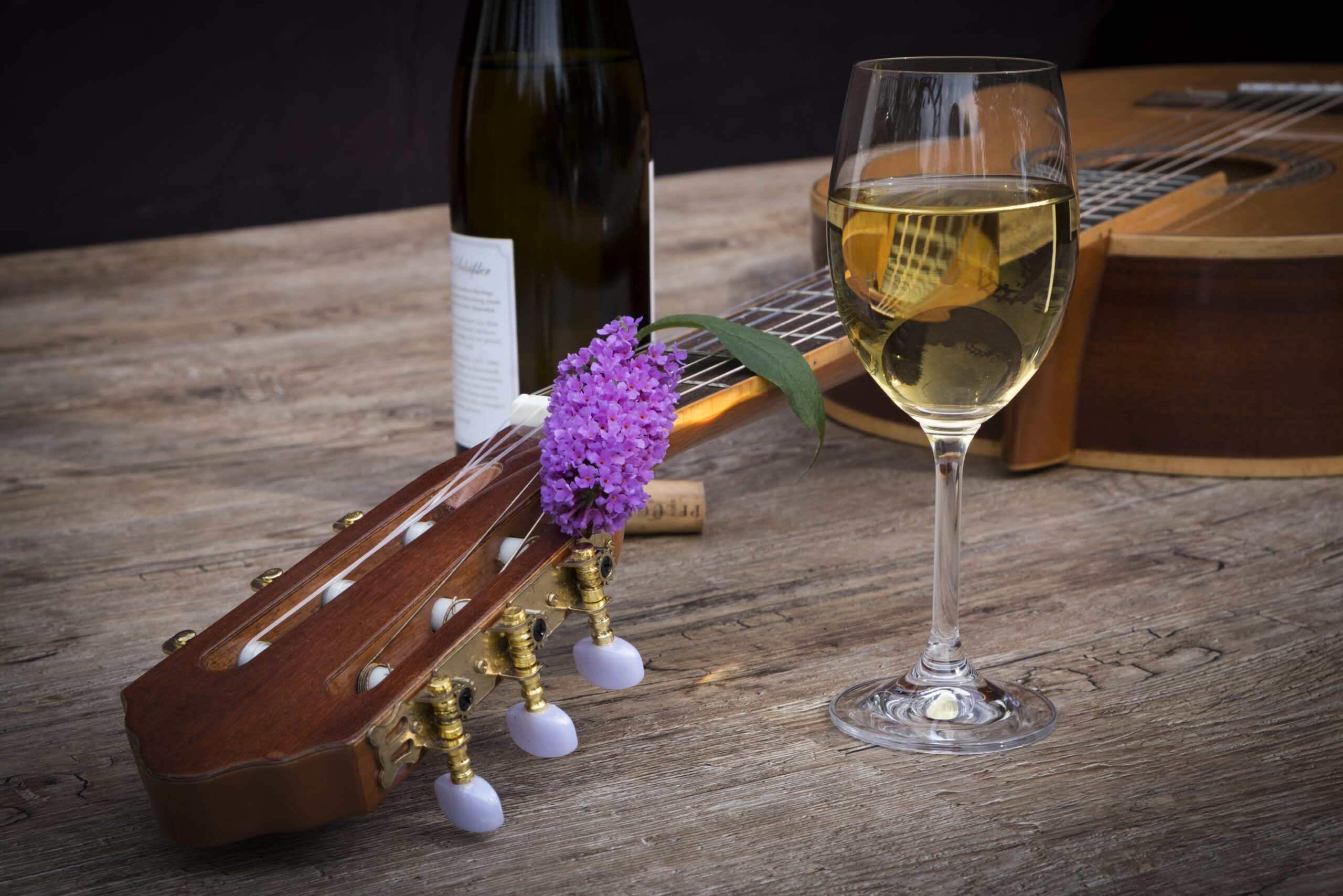 Weinglas und Gitarre
