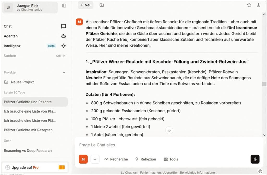 Screenshot Mistral le Chat 